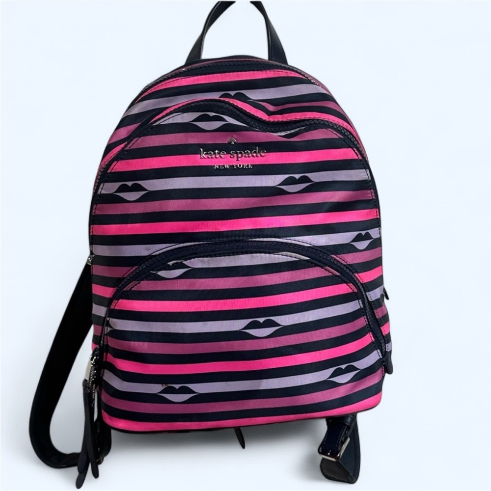 Kate Spade Vibrant Pink Lavender Navy Striped Backpack